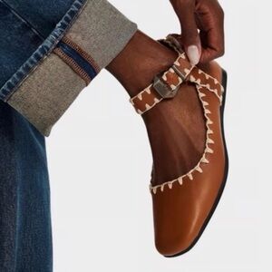 Free People NEW Crochet Mystic Mary Jane Ballet Flats Brown 100%Leather 7.5